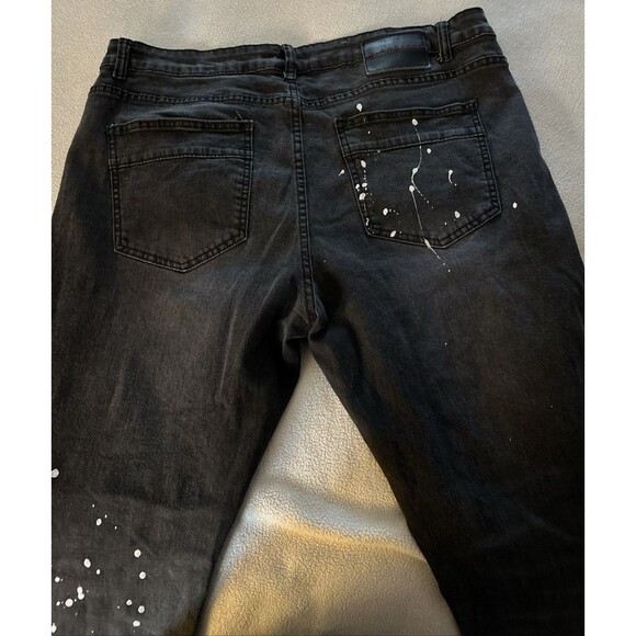 M Society Distressed Ribbed Ripped Paint Skinny Jeans Men's Size 38x32 Black - Picture 3 of 16